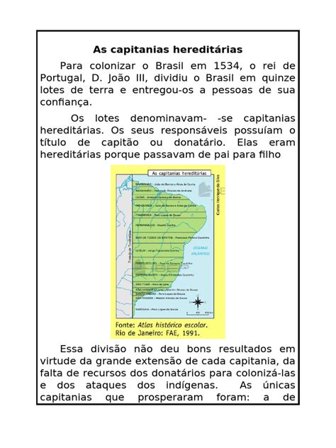 Como Funciona As Capitanias Hereditárias - Capitanias Hereditárias no Brasil | PDF