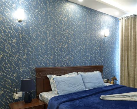 Blue Bedroom Wallpaper Design With Patterns Livspace