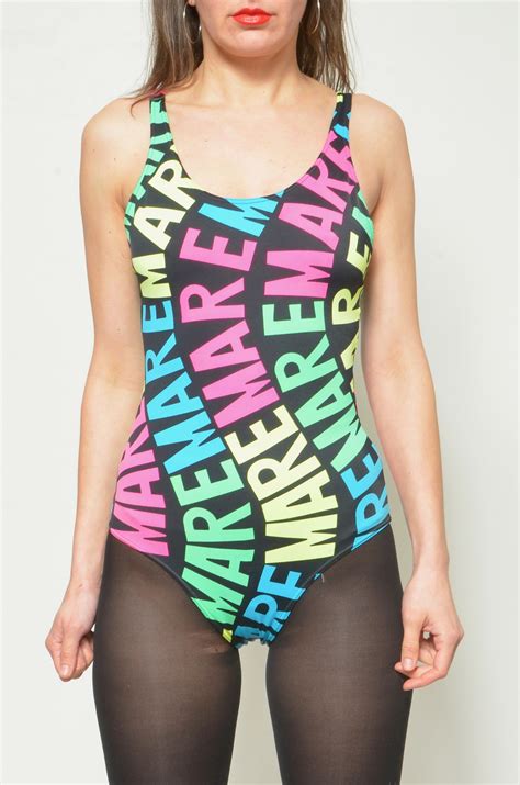 One Piece Swimsuit / Vintage 90s Colorful Print Bathing Suit Swimwear