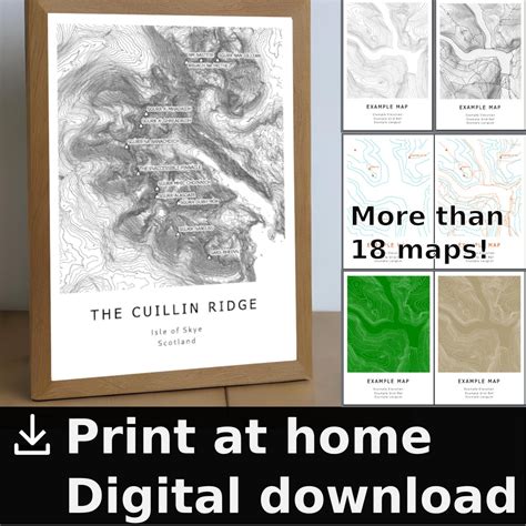 The Cuillin Ridge Digital Contour Map Pack, Many Styles. Print at Home ...