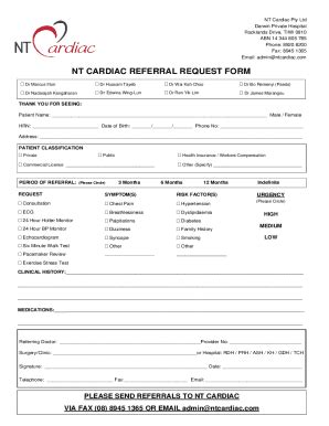 Fillable Online NT CARDIAC REFERRAL REQUEST FORM Darwin Fax Email