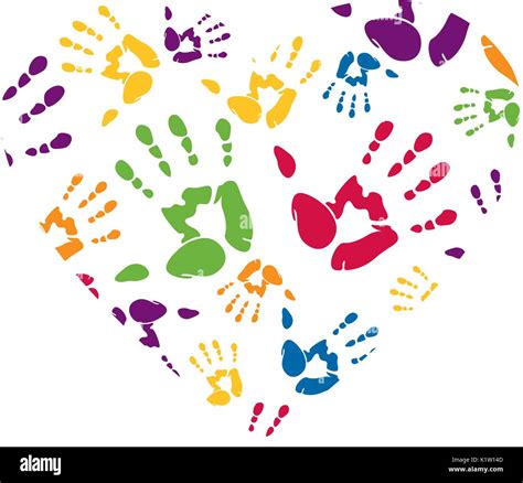 Handprints In A Valentine Heart Vector Illustration Stock Vector Image