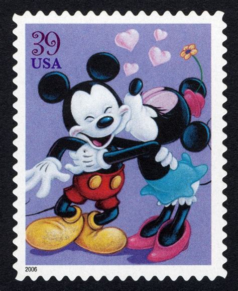 A Postage Stamp With Mickey And Minnie Mouse