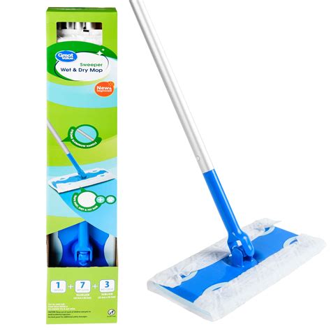 Great Value Wet & Dry Mop Sweeper Kit, (1 Mop Kit, 10 Pad Refills ...