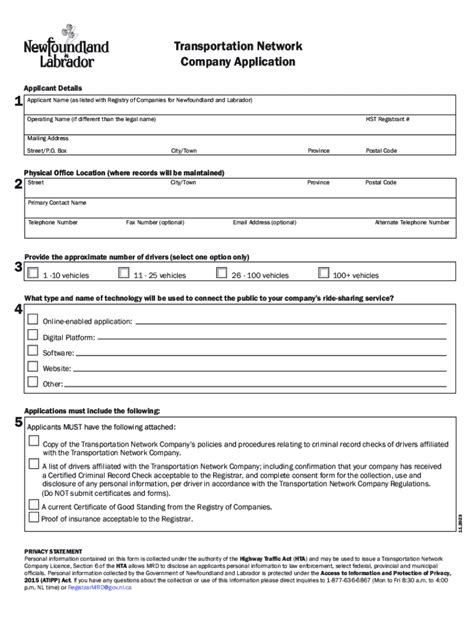 Fillable Online Transportation Network Company TNC Application Form Fax