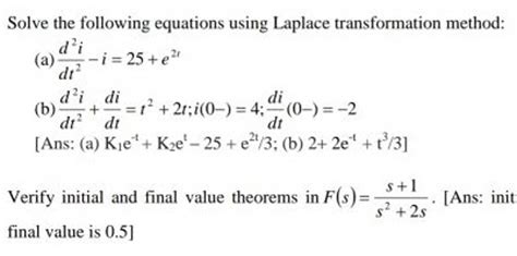 Solve The Following Equations Using Laplace Transformation Method Filo