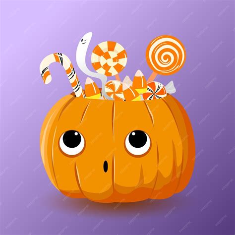 Premium Vector Halloween Candies In Pumpkin Jackolantern Carved