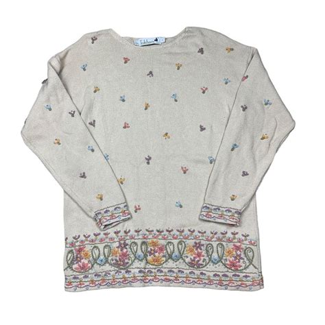 Vintage Tulchan Brand Knitted Jumper Floral Depop