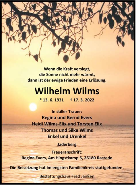 Traueranzeigen Von Wilhelm Wilms Nordwest Trauer De