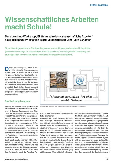 PDF Wissenschaftliches Arbeiten Macht Schule Der ELearning Workshop