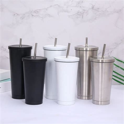 500ml Double Wall Stainless Steel Travel Mug With Straw Custom Logo