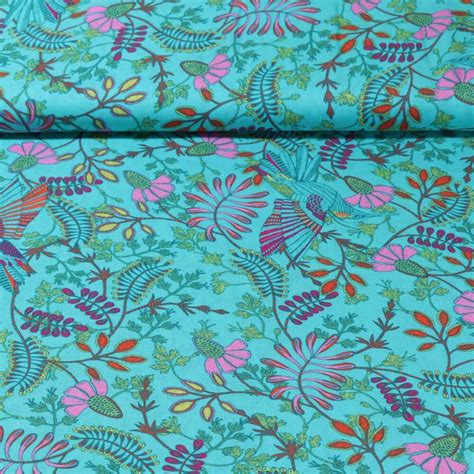 Voile De Viscose Collection Plage Impr Num Rique Fleurs Turquoise