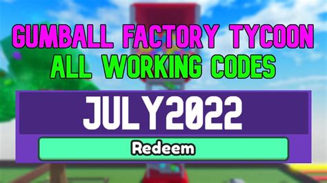 All New July 2022 Codes For Gumball Factory Tycoon Roblox Working