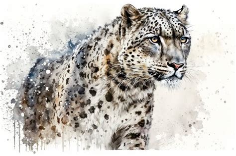 Snow Leopard Painting Watercolor Watercolor Painting Artwork Stock