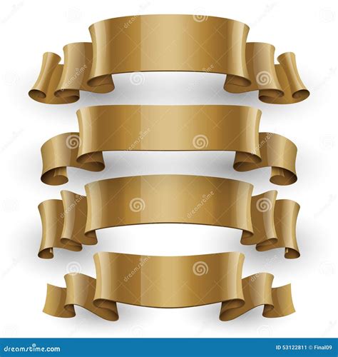 Realistic Gold Glossy Vector Ribbons Set Stock Vector Illustration Of