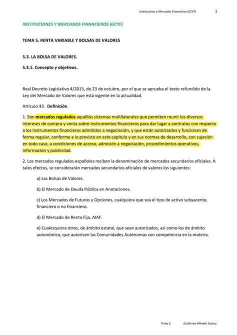 Tema La Bolsa De Valores Imf Instituciones Y Mercados