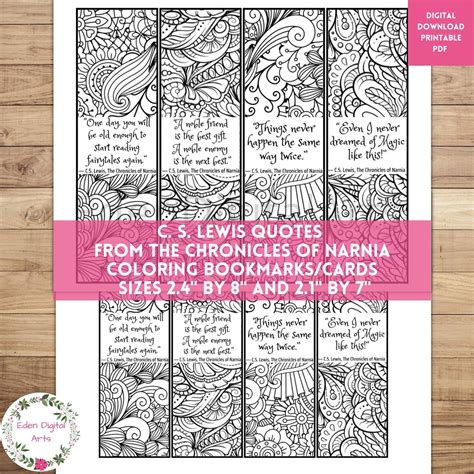 C S Lewis Narnia Quotes Coloring Bookmarks, Book Club Relaxing Doodle ...