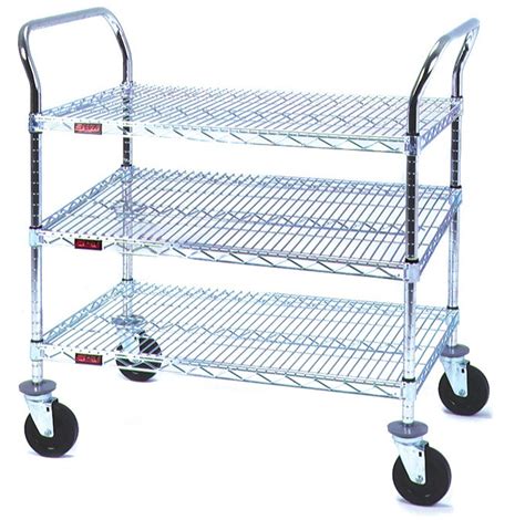 Cleanroom Carts On Wheels Stainless Steel 3 Wire Shelves