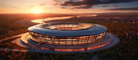 Premium Ai Image Football Stadium At Sunset