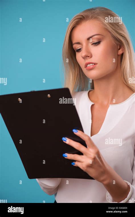 Lovely Blonde Wearing White Blouse Stock Photo Alamy