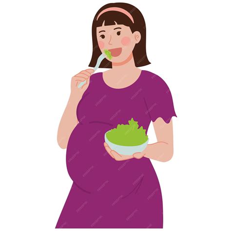 Premium Vector Pregnant Woman Eating Vegetables Salad Illustration