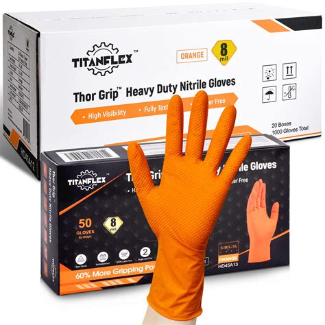 Buy TitanFlex Thor Grip Heavy Duty Industrial Orange Nitrile Gloves