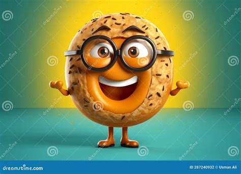 Inquisitive Bagel With Spectacles A Wise Cartoon Character. AI Royalty-Free Stock Image ...