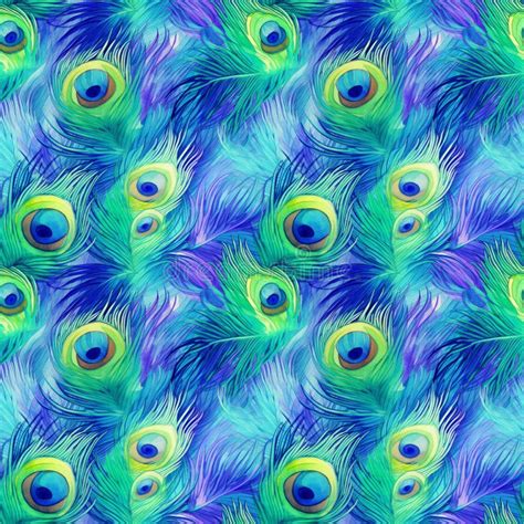 Watercolor Peacock Feather Seamless Pattern Aquarelle Plumage