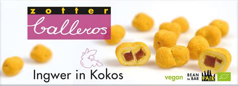 Zotter Schokoladen Bio Balleros Ingwer In Kokos 100 G Piccantino