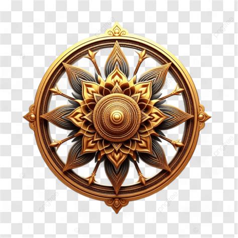 Dharma Chakra Symbol Isolated Buddhism Golden Sign Dharma Chakra