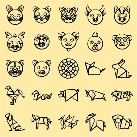 Icon set of chinese zodiac. Chinese Zodiac elements. Icons in hand ...