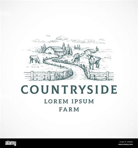 Agriculture Farm Retro Badge Or Logo Template Hand Drawn Countryside