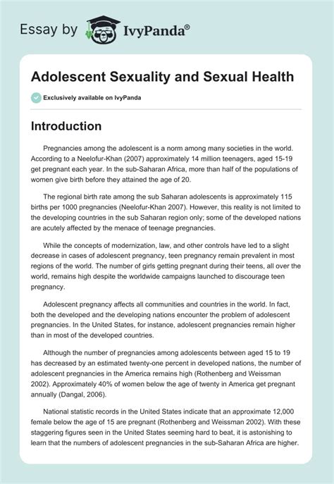 Adolescent Sexuality And Sexual Health 2770 Words Essay Example