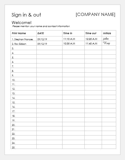 Best Visitor Sign In Sheets For Ms Word Word Excel Templates