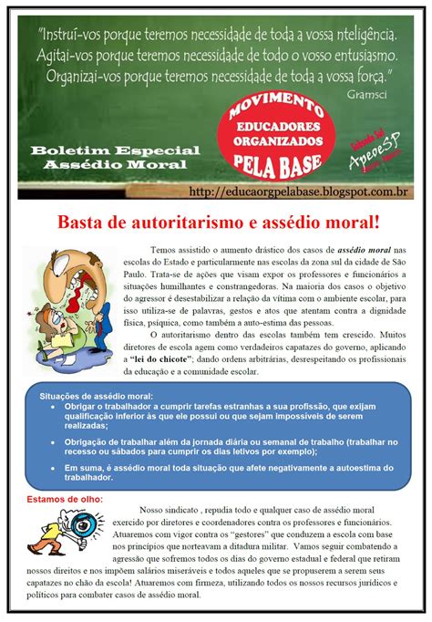 Movimento Educadores Organizados Pela Base Basta De Autoritarismo E Assédio Moral Nas Escolas