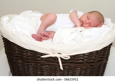 Beautiful Newborn Baby Boy Sleeping Basket Stock Photo Edit Now