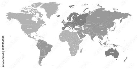 Map of World. Political map divided to six continents - North America ...