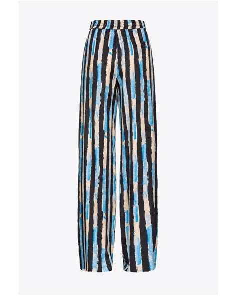 Pinko Wide Leg Trousers With Paint Stripe Print In Blue Lyst