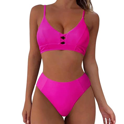 Amidoa Swimsuits Womens Bikinis Cutout Padded Smocked High Cut Bikini