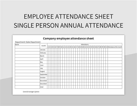 Employee Attendance Sheet Single Person Annual Attendance Excel