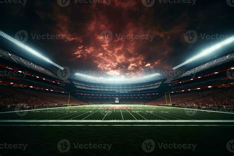 Soccer Stadium At Night With Lights And Flares D Rendering Ai