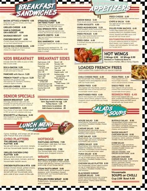 Menu at Big Tom's Diner restaurant, Winter Haven