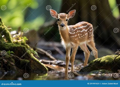 A Baby Deer Standing In Water Stock Illustration Illustration Of