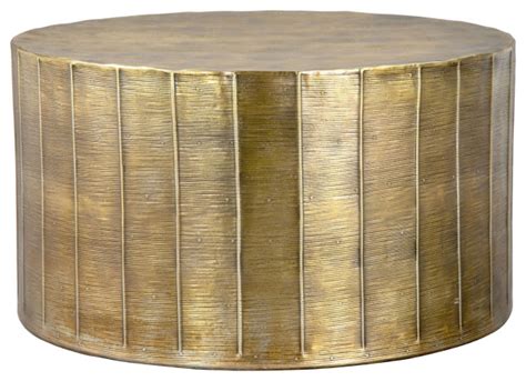 Coffee Table, Round, Aluminum, Metal, Antique Brass, Rustic Industrial ...