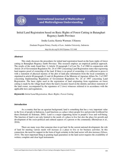 PDF Initial Land Registration Based On Basic Rights Of Forest Cutting