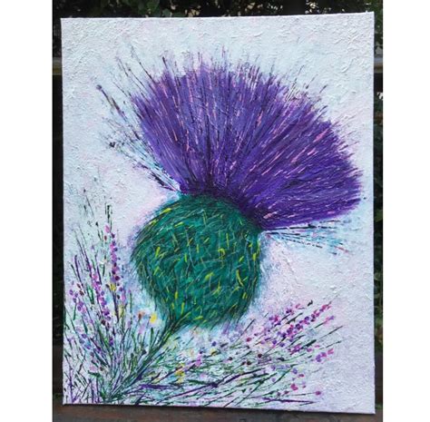 Grace On Twitter 💜💚contemporary Scottish Thistle Acrylic Painting On