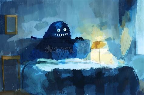 A Childs Painting of a Monster Under the Bed Stock Illustration ...