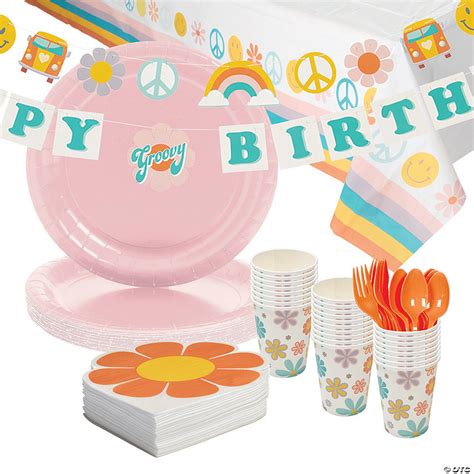 131 Pc Groovy Birthday Party Disposable Tableware Kit For 24 Guests