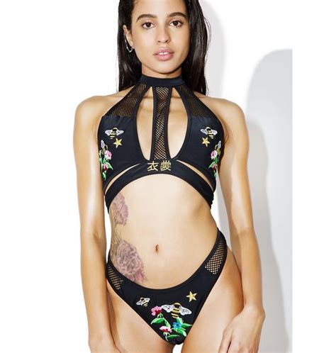 Jaded London Embroidered Mesh Insert Bikini Bottoms Dolls Kill