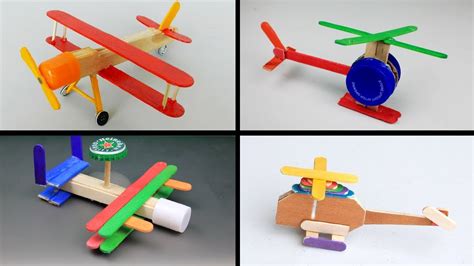 4 Diy Plane Toys For Kids Popsicle Stick Crafts Youtube